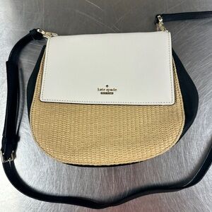 Kate Spade Cameron Street Byrdie Raffia Crossbody Purse Wicker & Leather